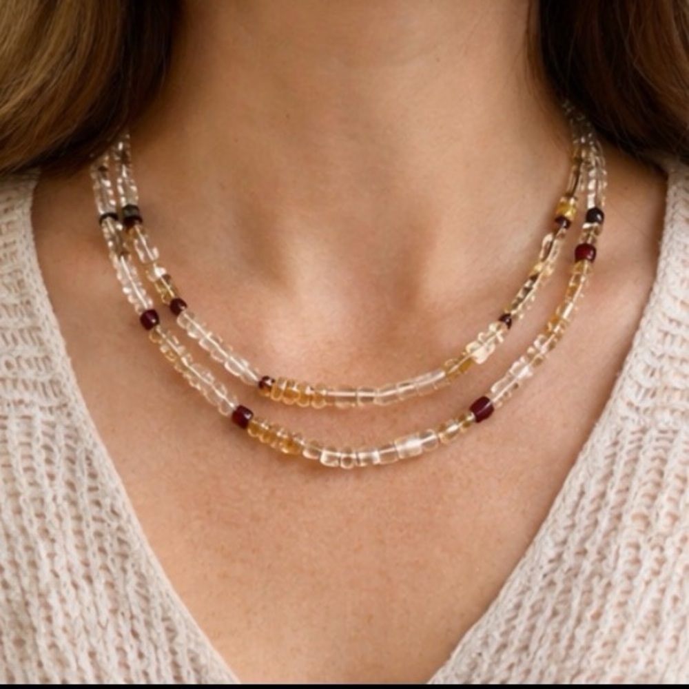 Vintage Artisan Glass Bead Necklace 16" Hand Crafted Warm Tones Toggle Clasp